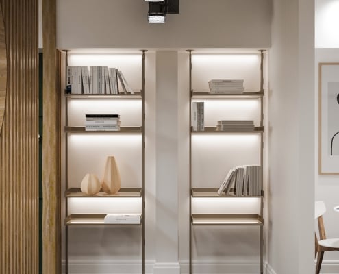 Lifestyle Rendering of Shelving Units with Accent Lighting
