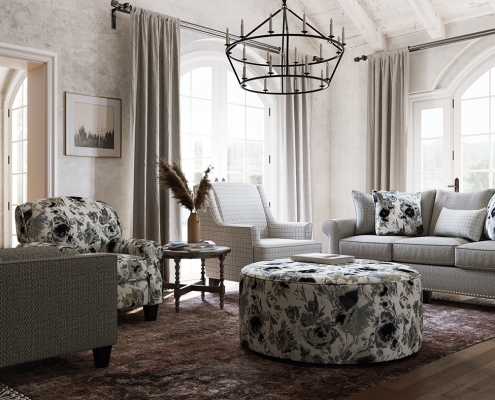 Grey+Pattern Upholstered Set 3D Lifestyle
