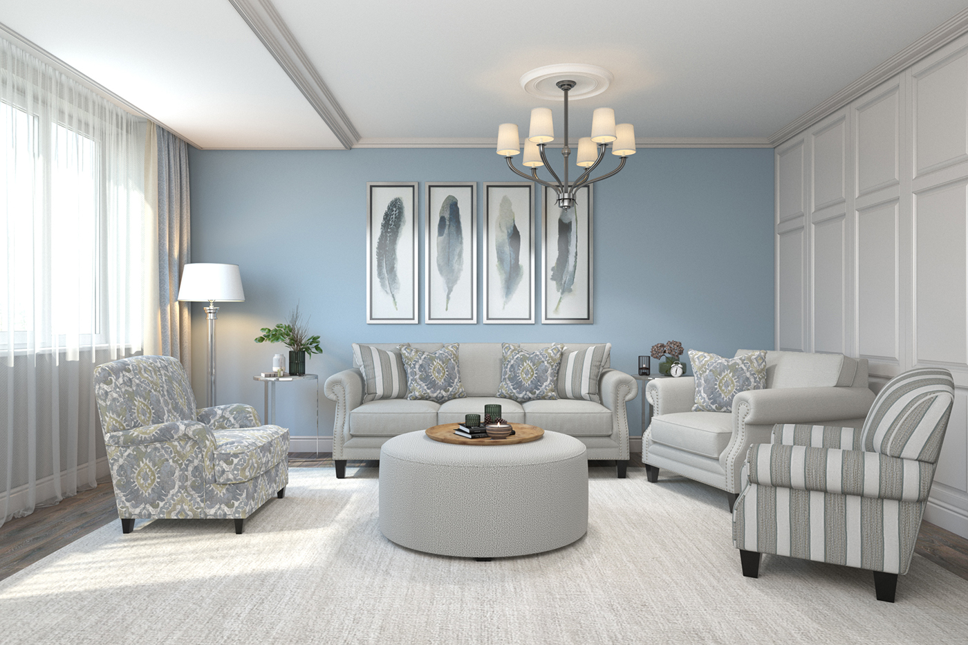 Blue Upholstered Set 3D Lifestyle