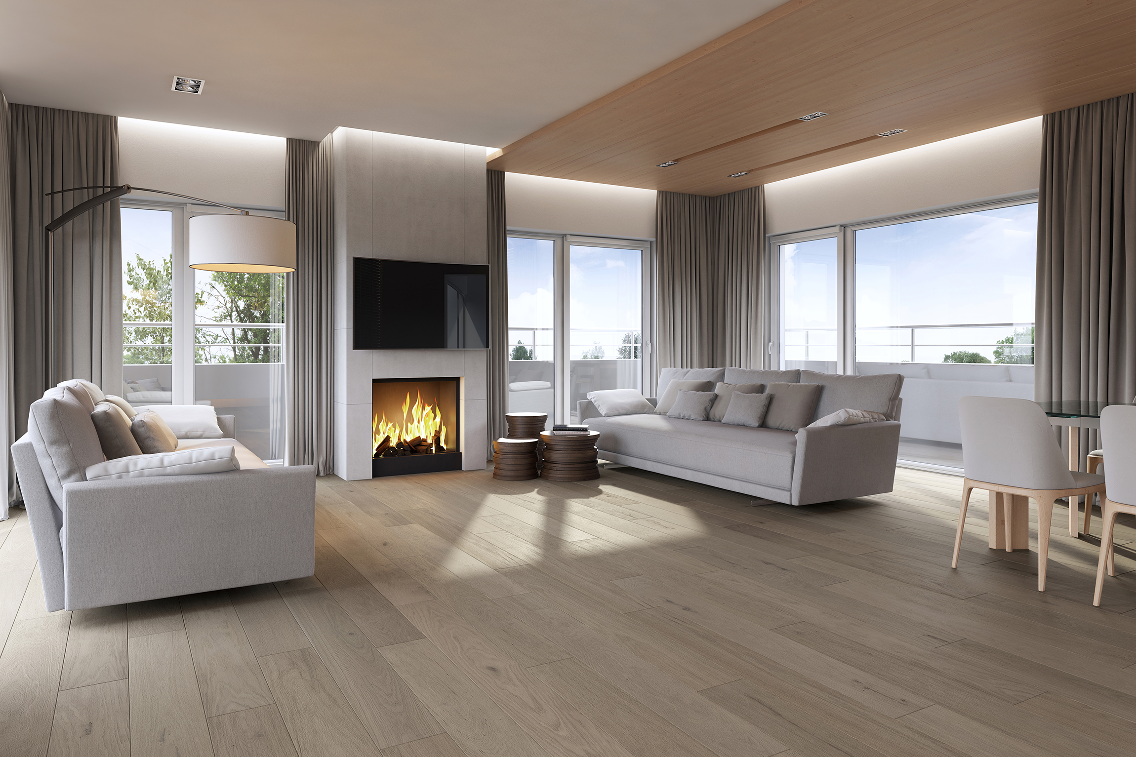 Living Room Design 3D Rendering for Wood Floors