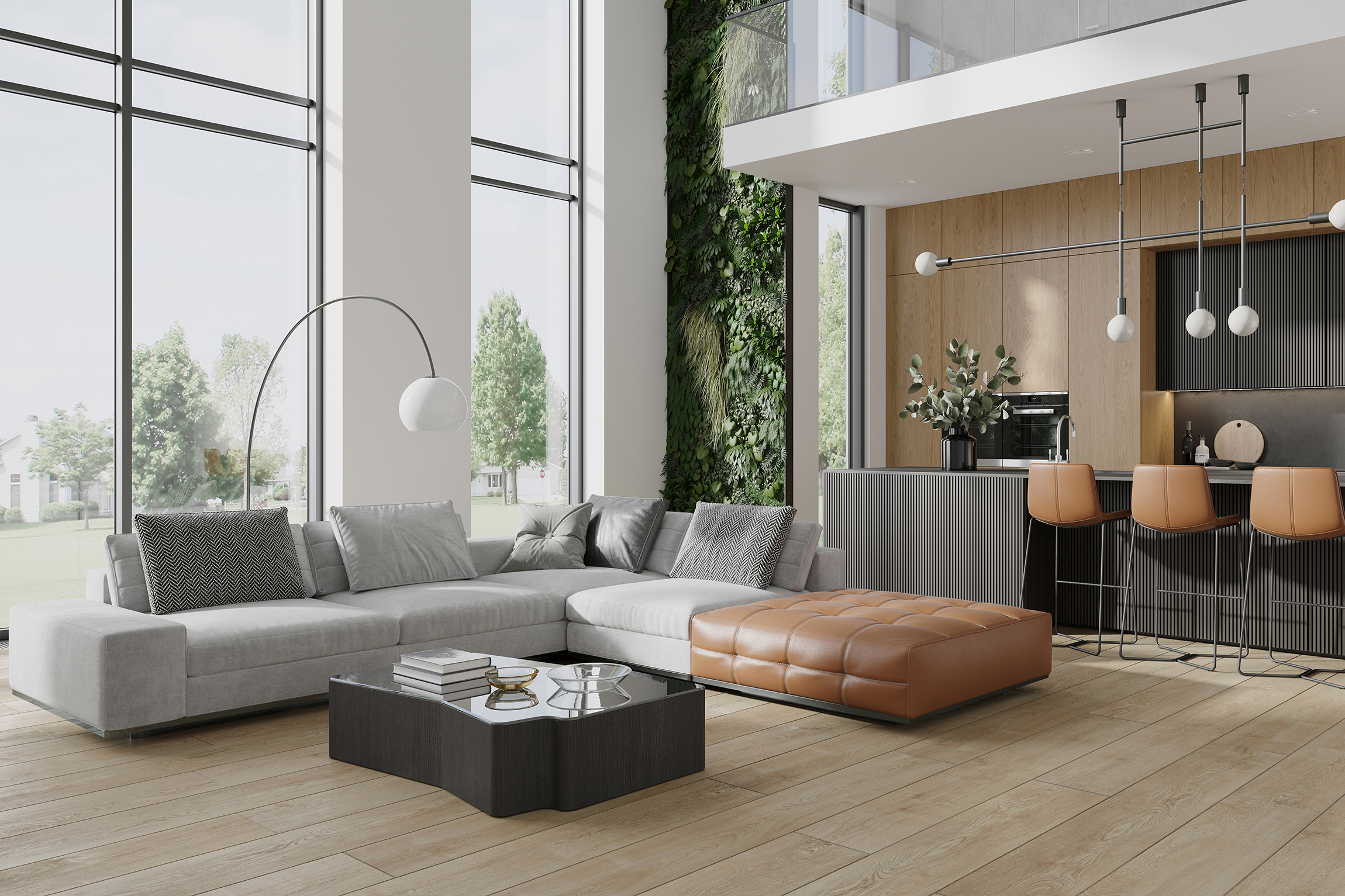 Living Space CG Rendering for Light Wood Floors