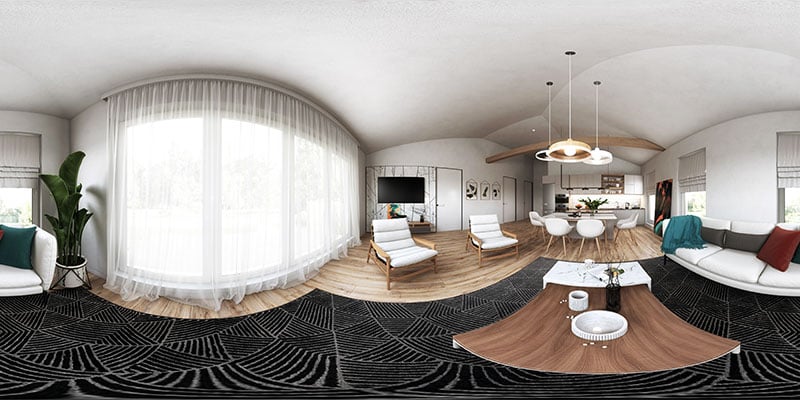 A Panoramic View of a Roomset Rendering for Chair Promo