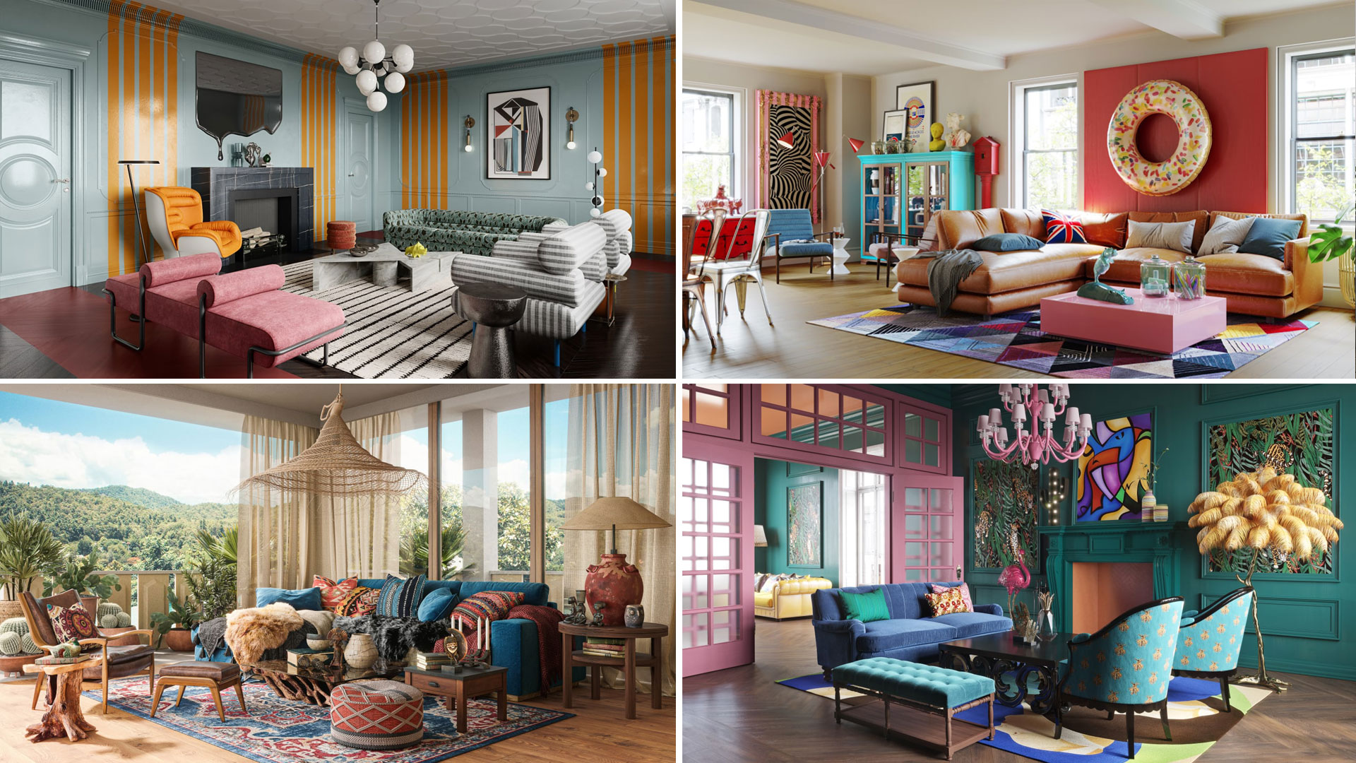 A Collage of Four Eclectic Interiors Design Styles
