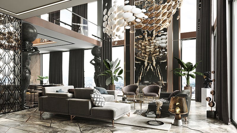 Interior 3D Design of a Luxury Living Room