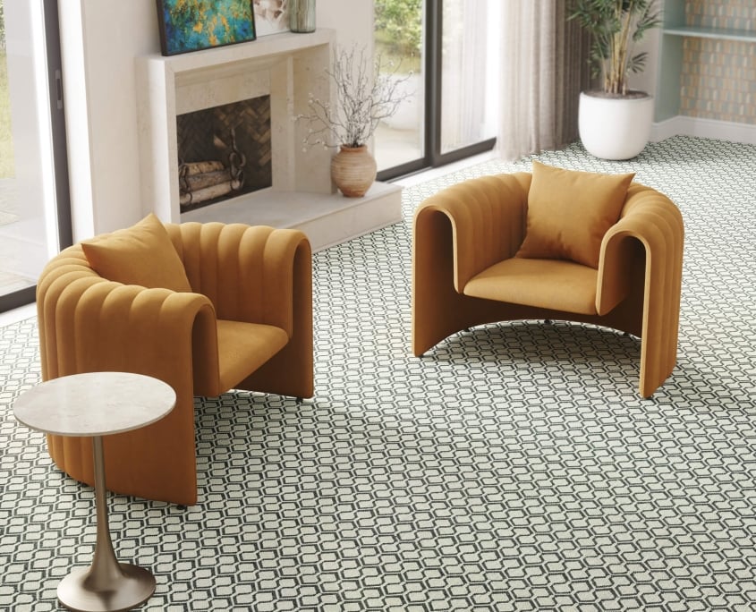 Living Room Patterned Carpet Product CGI