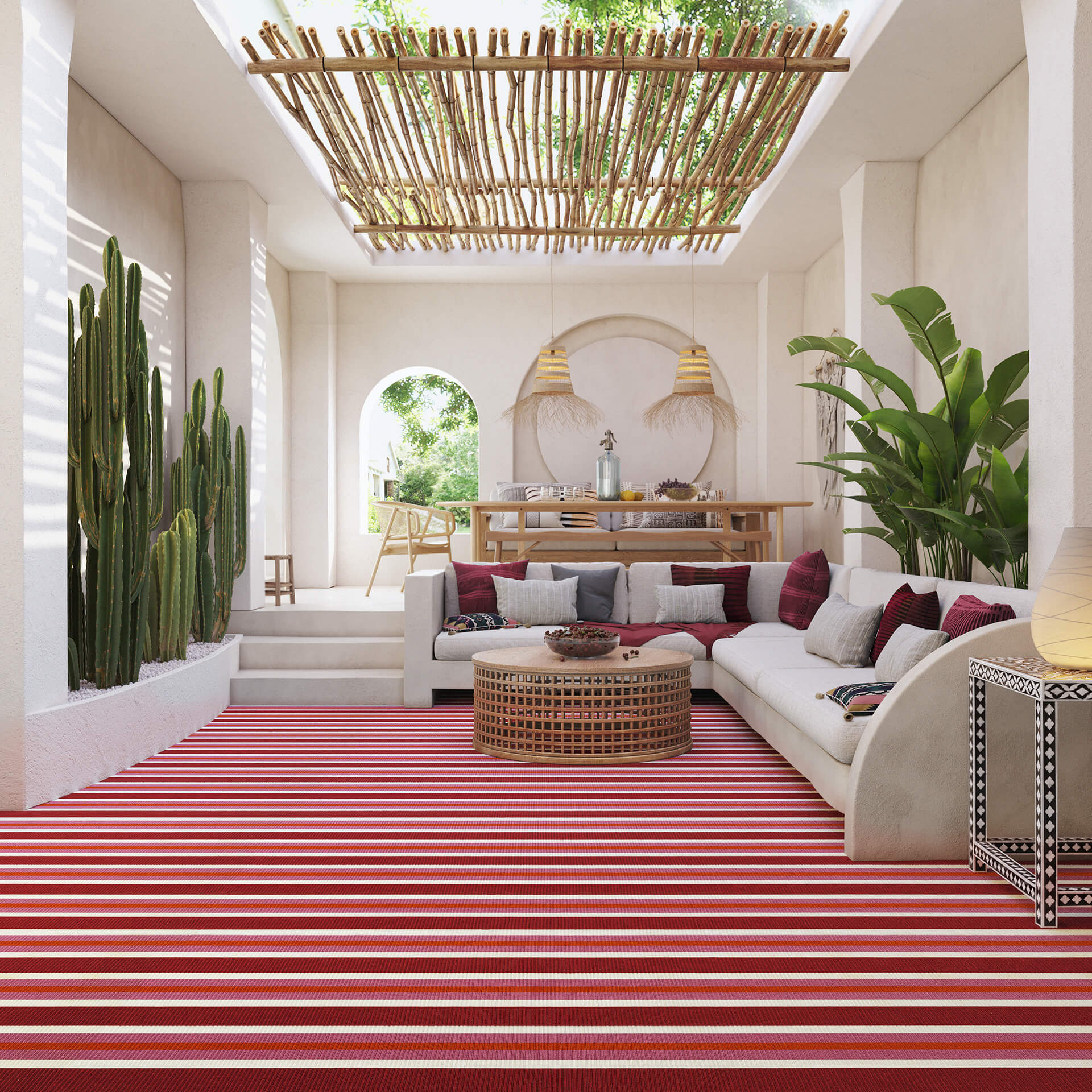 Dark Red Stripy Patio Carpet CGI