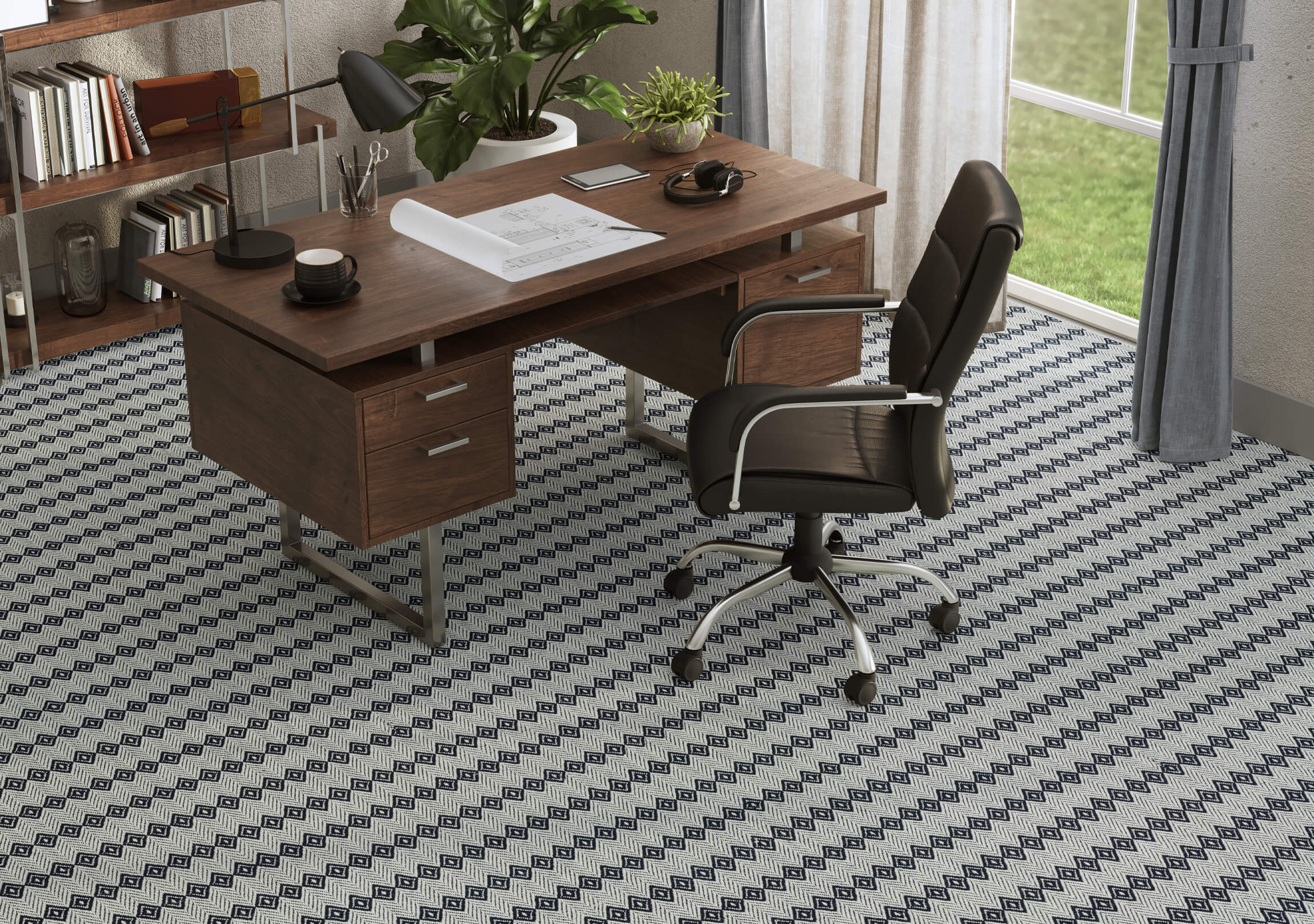 Patterned Home Office Carpet CGI