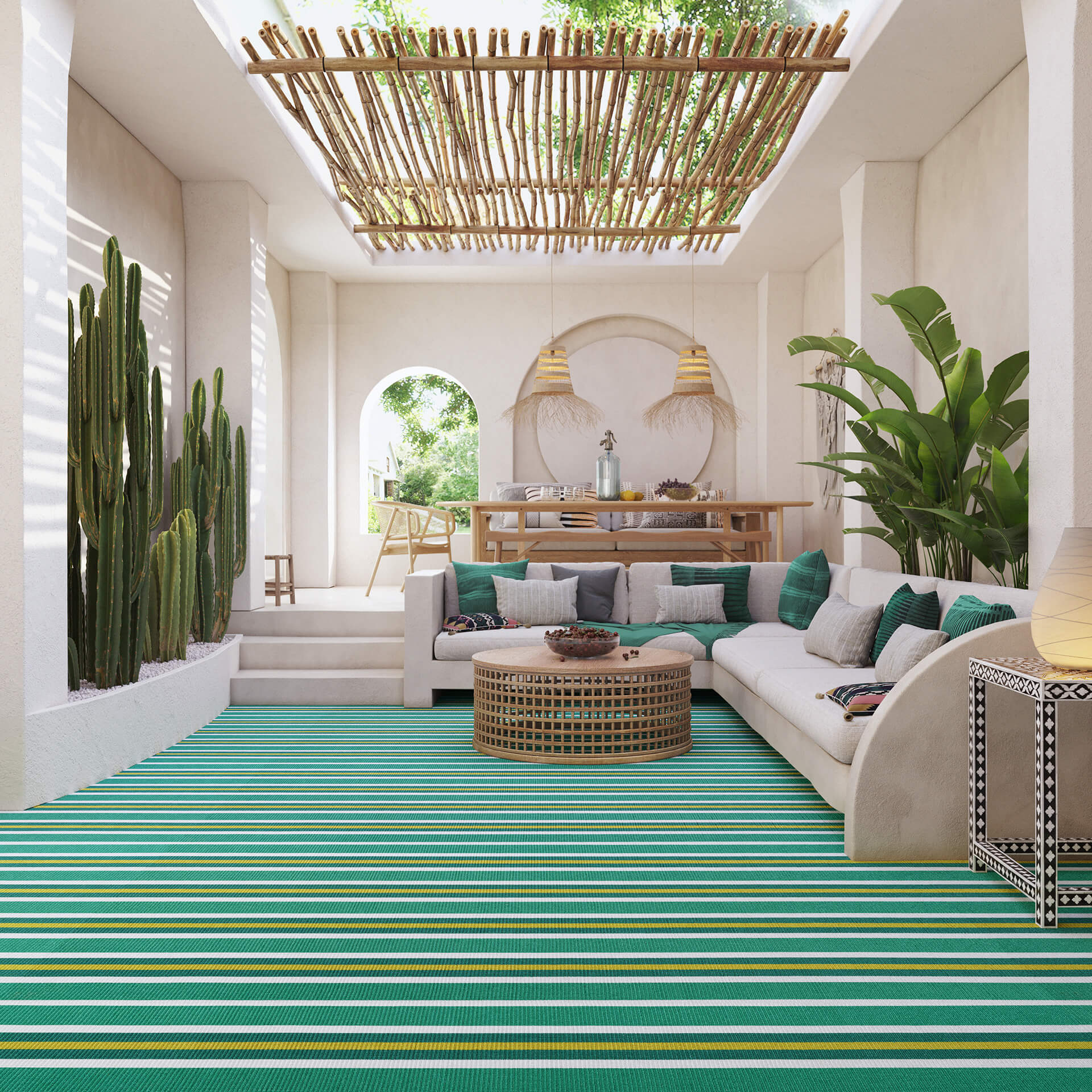 Vivid Green Stripy Patio Carpet CGI