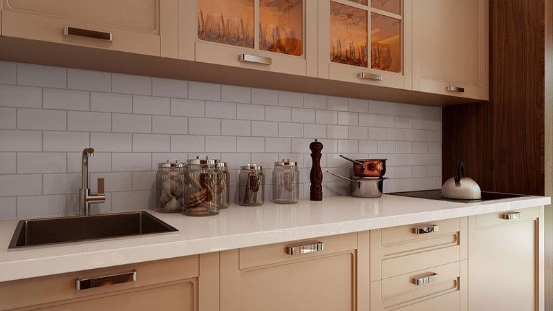 Close Up 3D Rendering of a Kitchen Countertops with Decor