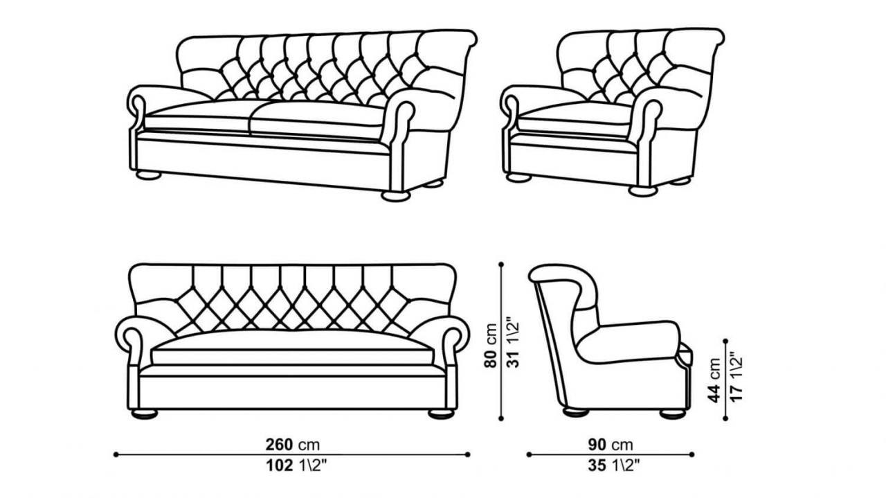 Sofa 3D Visualization with Dimensions