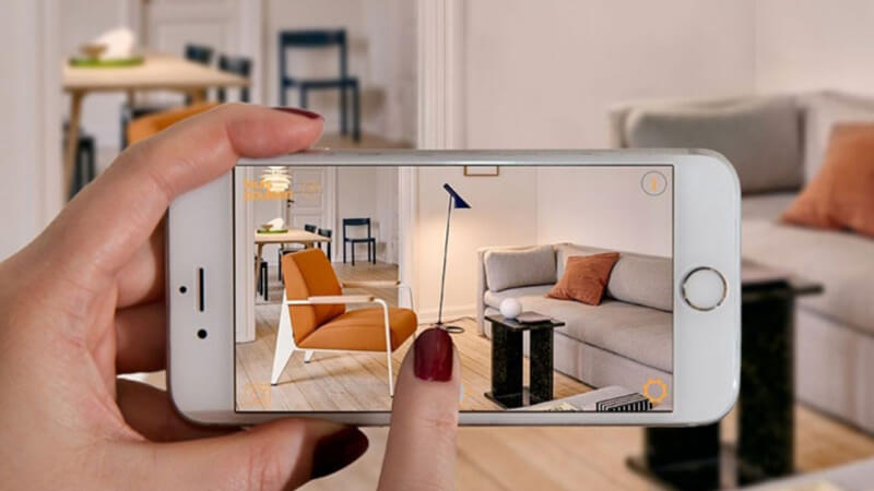 A Customer Using a AR app Based on 3D Visuals to Try Products at Home