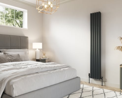 Bedroom Lifestyle Renders for Black Vertical Radiators