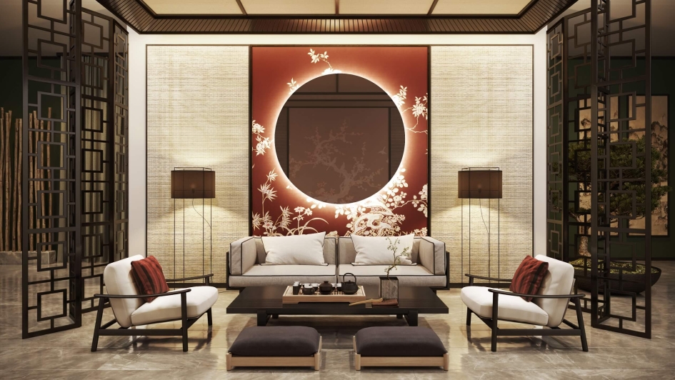 Modern Chinese Furniture 3D Lifestyle Render