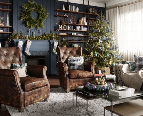 Upholstered Furniture in a Christmas Decorated Room