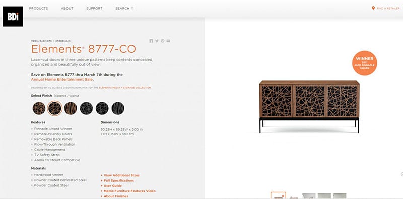 A Screenshot of an Interactive Product 3D Configurator for BDI Furniture