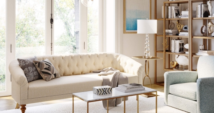 Upholstered Furniture in a Living Room Render