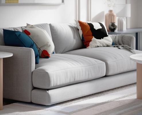 Upholstered Sofa in a Living Room 3D Visualization