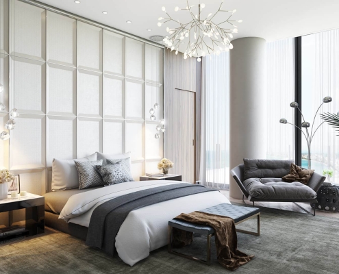 A Photoreal Bedroom 3D Rendering with Stylish Furniture and Accessories