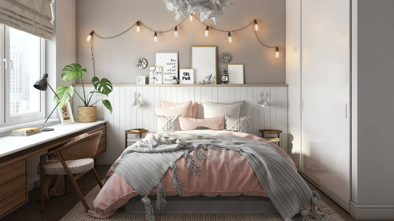 A Bedroom Photoreal 3D Render Showing Actual Proportions of a Bed