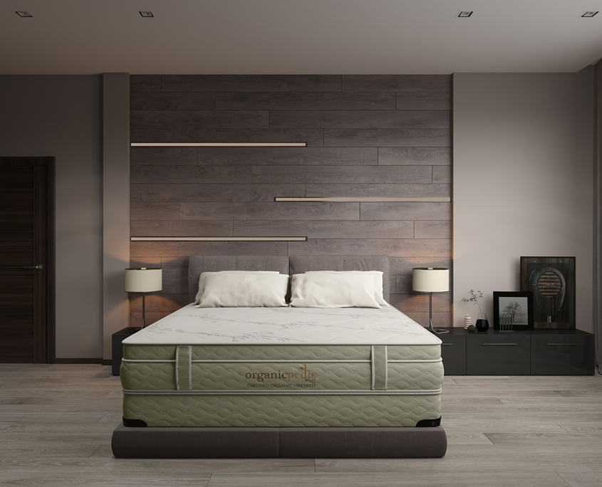 Lifestyle bedroom render in warm tones