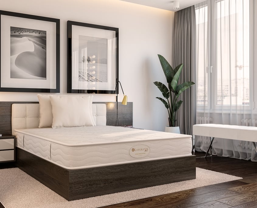 Lifestyle bedroom render for a mattress