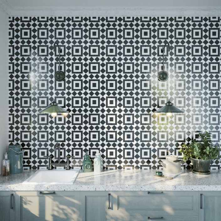 Green wall tiles 3D visualization