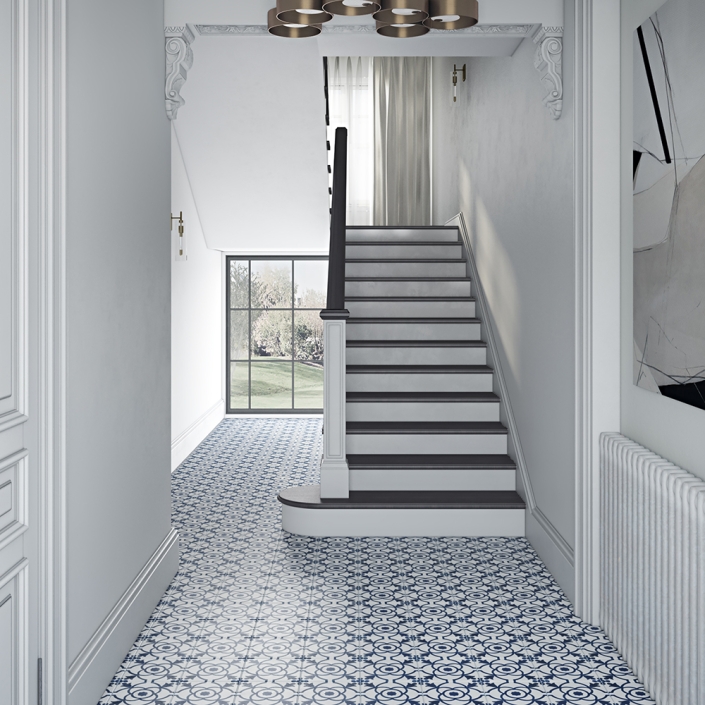 Grey floor tiles 3D visualization