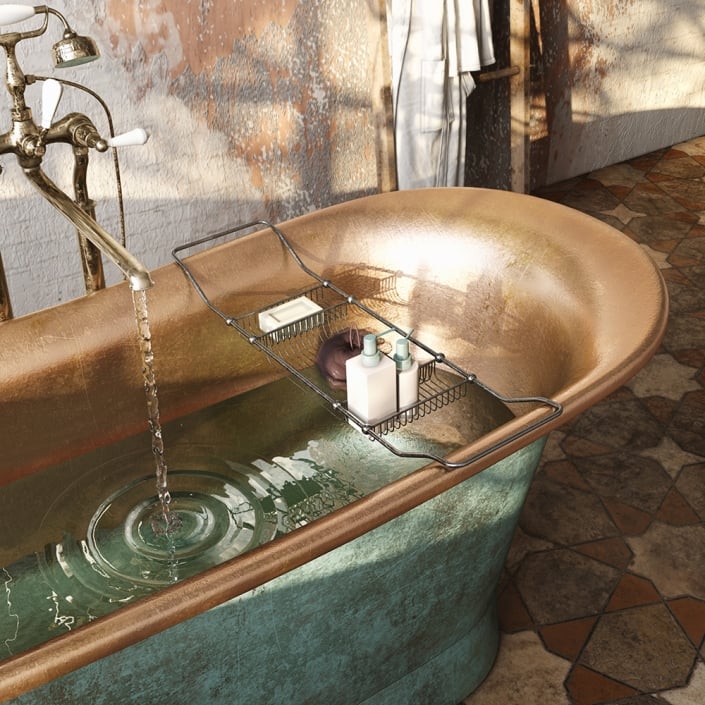 Copper bathtub 3D rendering