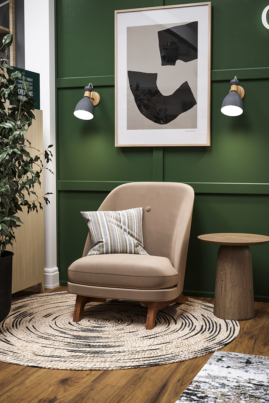 Lifestyle Rendering of a Beige Upholstered Chair