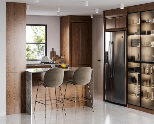 Lifestyle Rendering of a Wood Kitchen