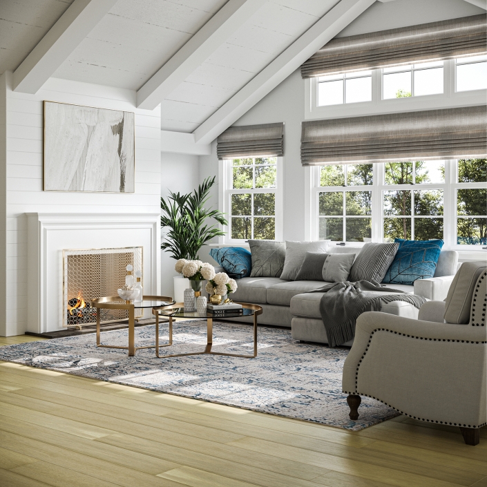 3D Visualization of White Oak Floor in Living Room Interior