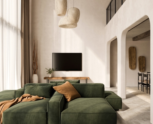 Lifestyle Product Render for a Green Sofa