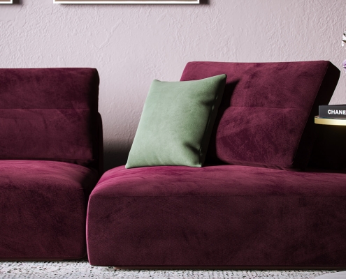 Close-Up Photoreal CGI of a Velvet Sofa for Ecommerce