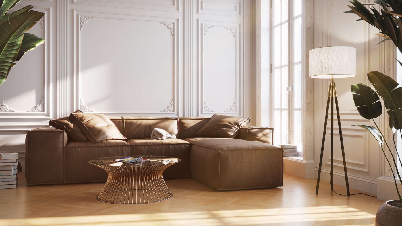 Photoreal Product Render for a Sofa in a Sunlit Scene