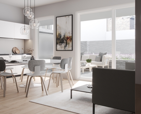 White Chairs Lifestyle 3D Rendering