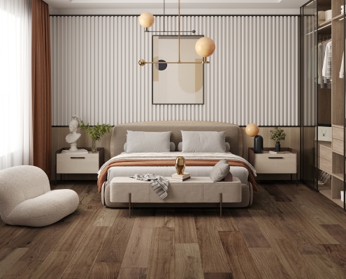 Dark Wood Bedroom Floor 3D Visualization