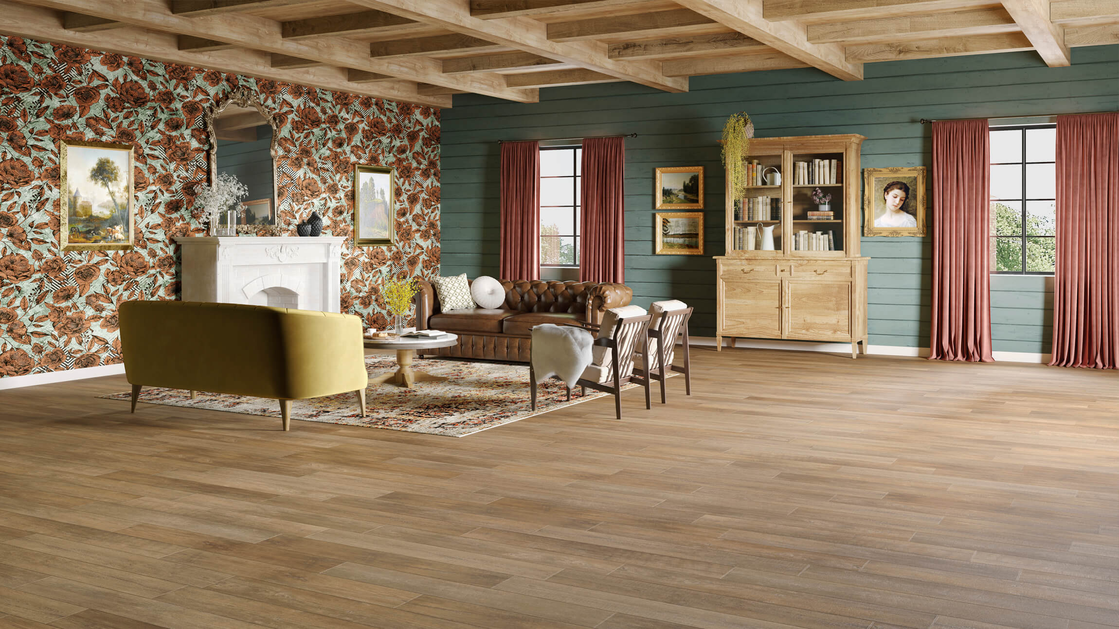 Flooring 3D Rendering in Country Style Interior