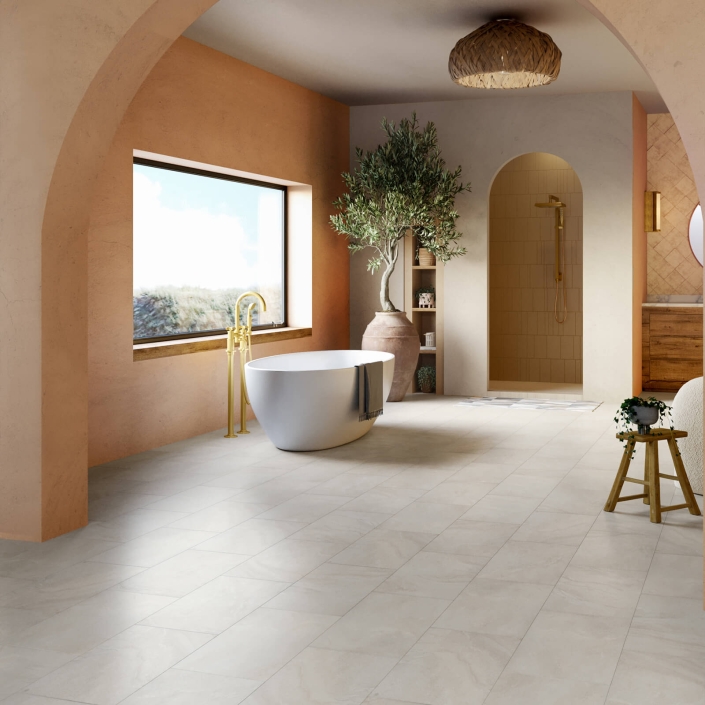 Tile Floor 3D Rendering in Bathroom Setting
