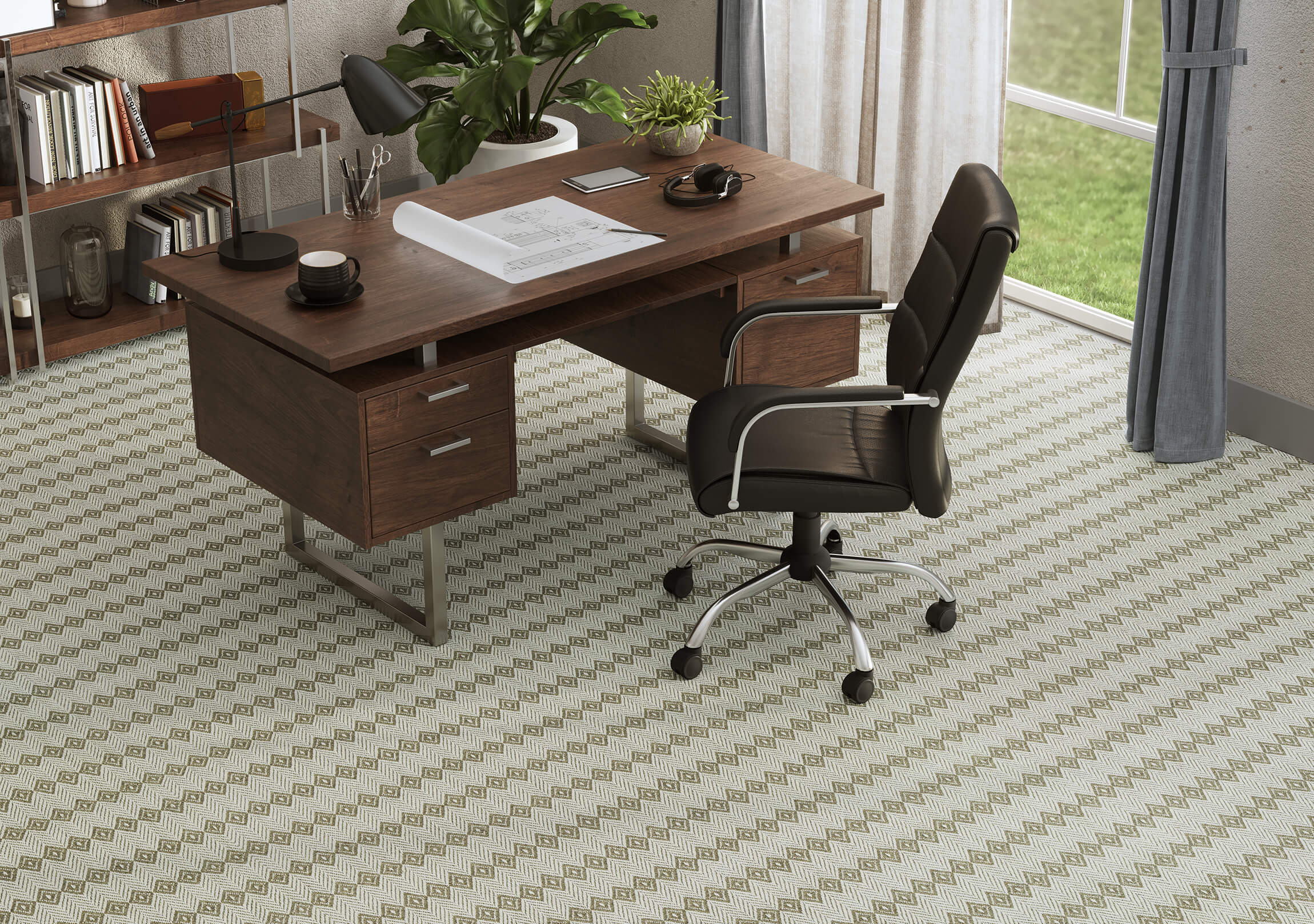 Lifestyle 3D Rendering of a Carpet in a Study
