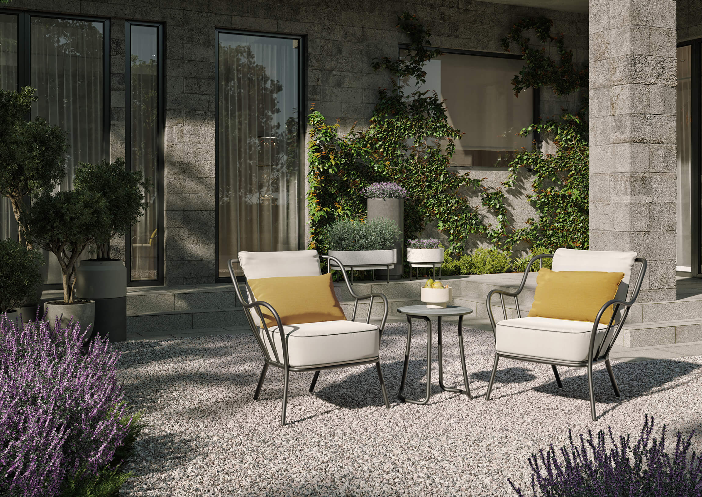 Outdoor Armchairs Lifestyle 3D Rendering