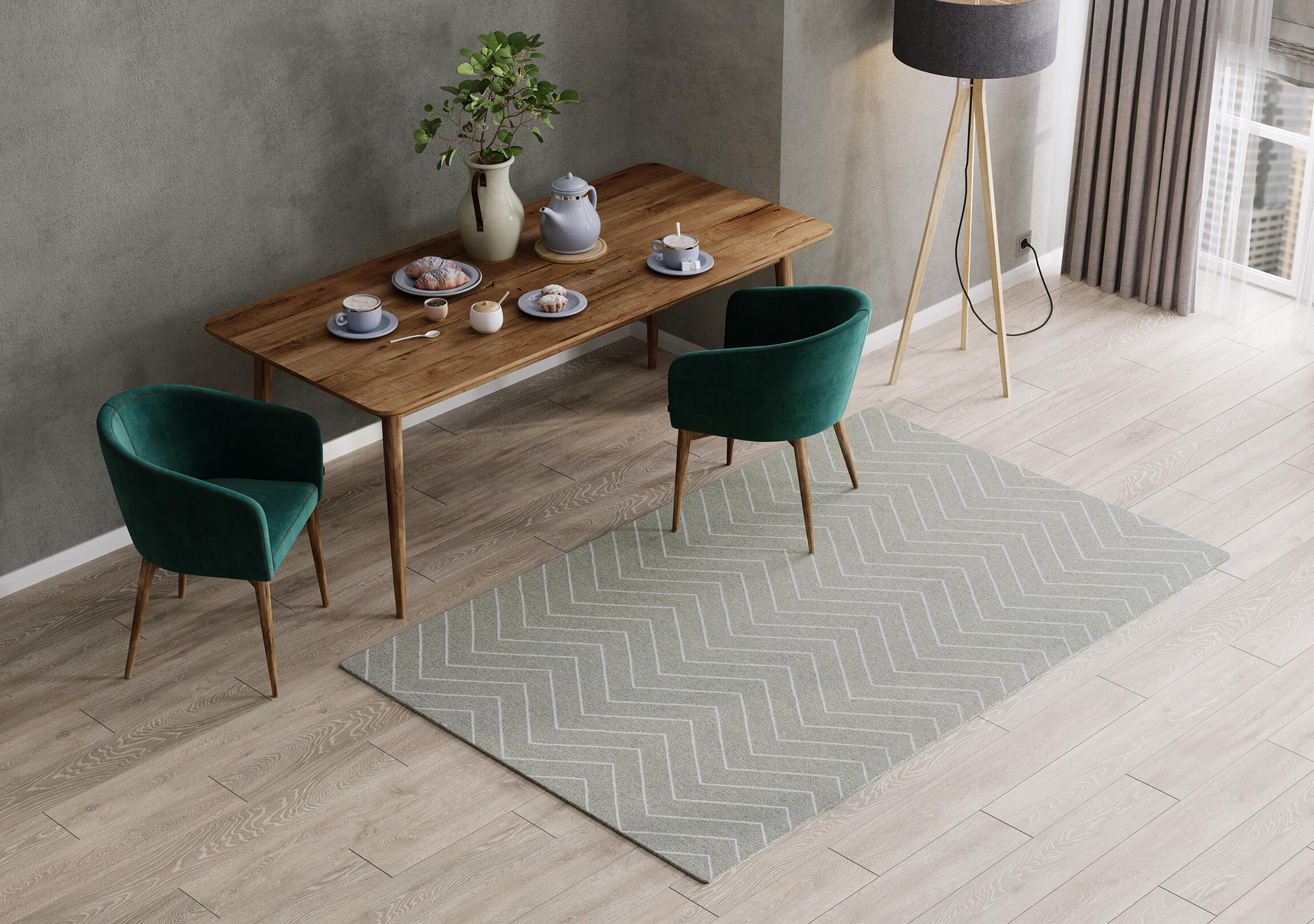 Lifestyle Visualization of a Dining Room Rug