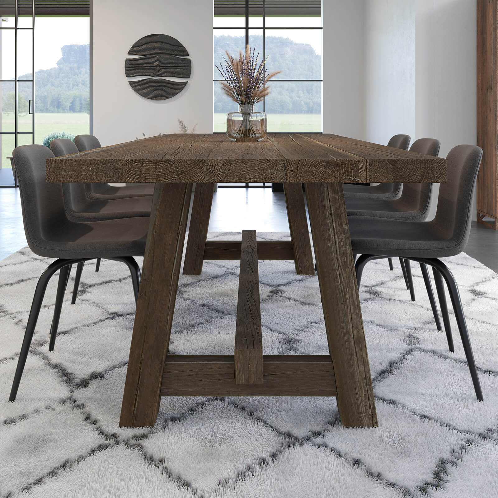 Wooden Dining Table Lifestyle 3D Rendering