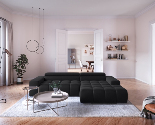 Black Sofa Lifestyle 3D Render