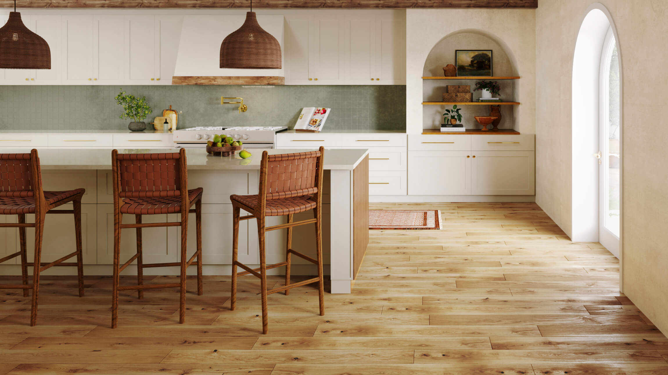 Wood Flooring 3D Visualization in Bright Kitchen Setting