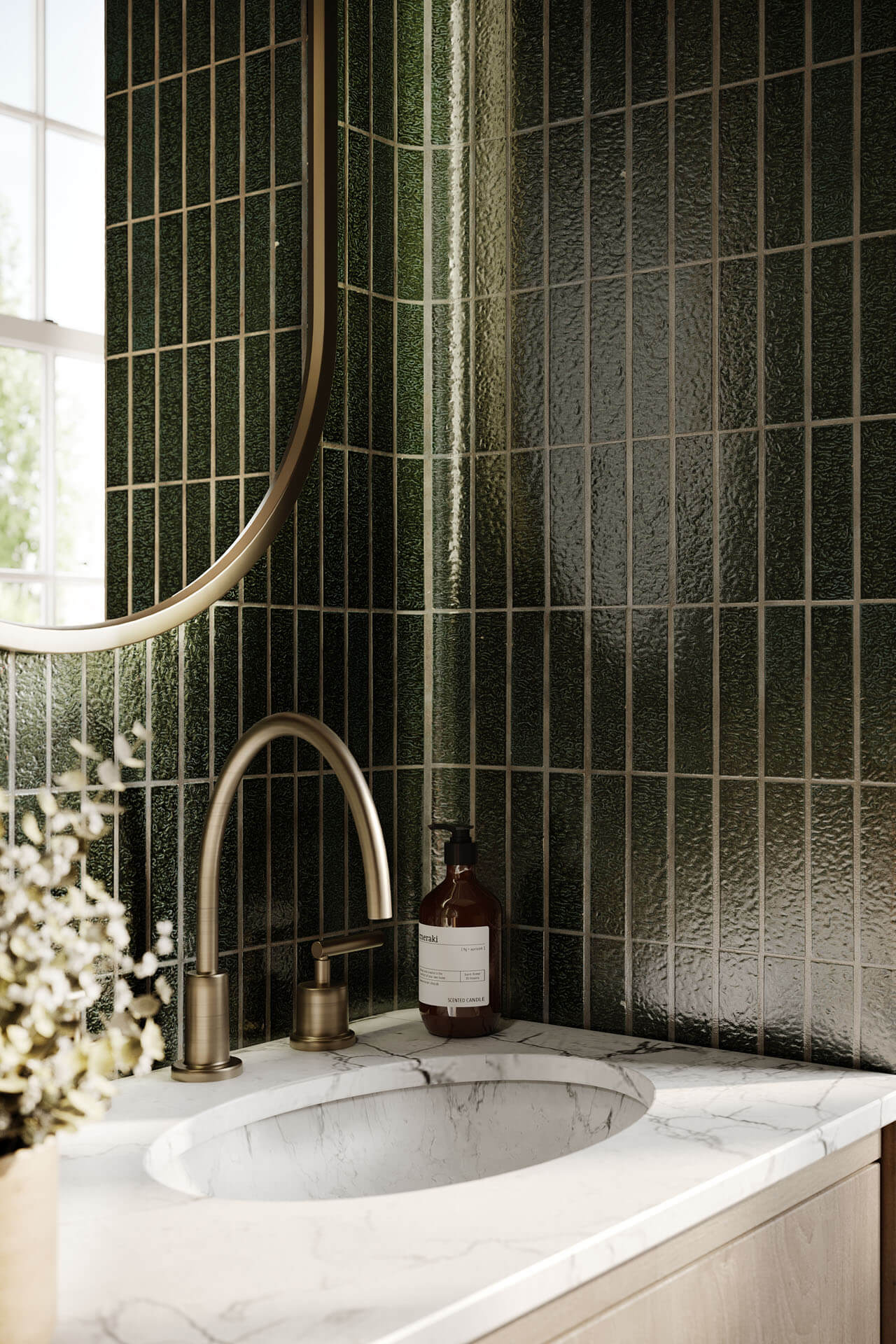 3D Rendering of Green Bathroom Tiles