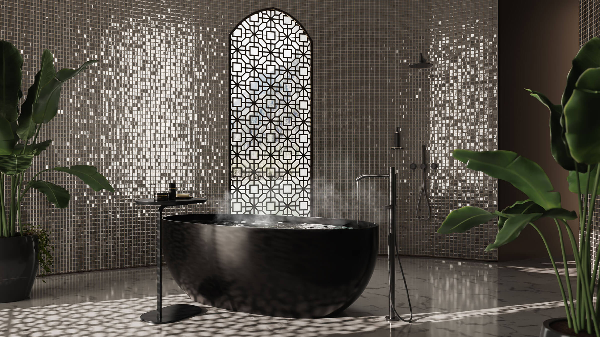 3D Rendering of Stylish Bathroom Mosaics