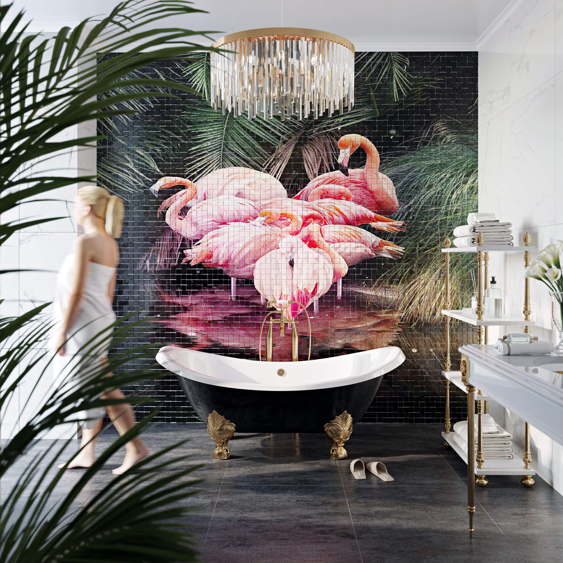 3D Visualization of Stunning Bathroom Mosaic Art