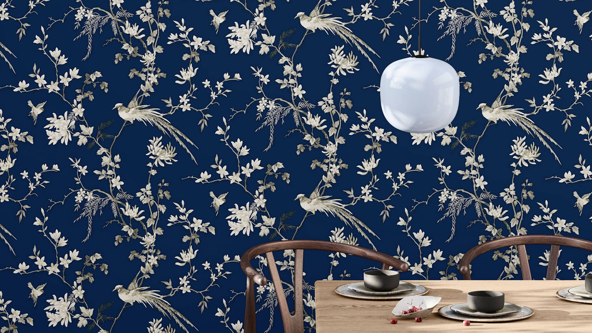 3D Visualization for Blue Wallpaper with Print