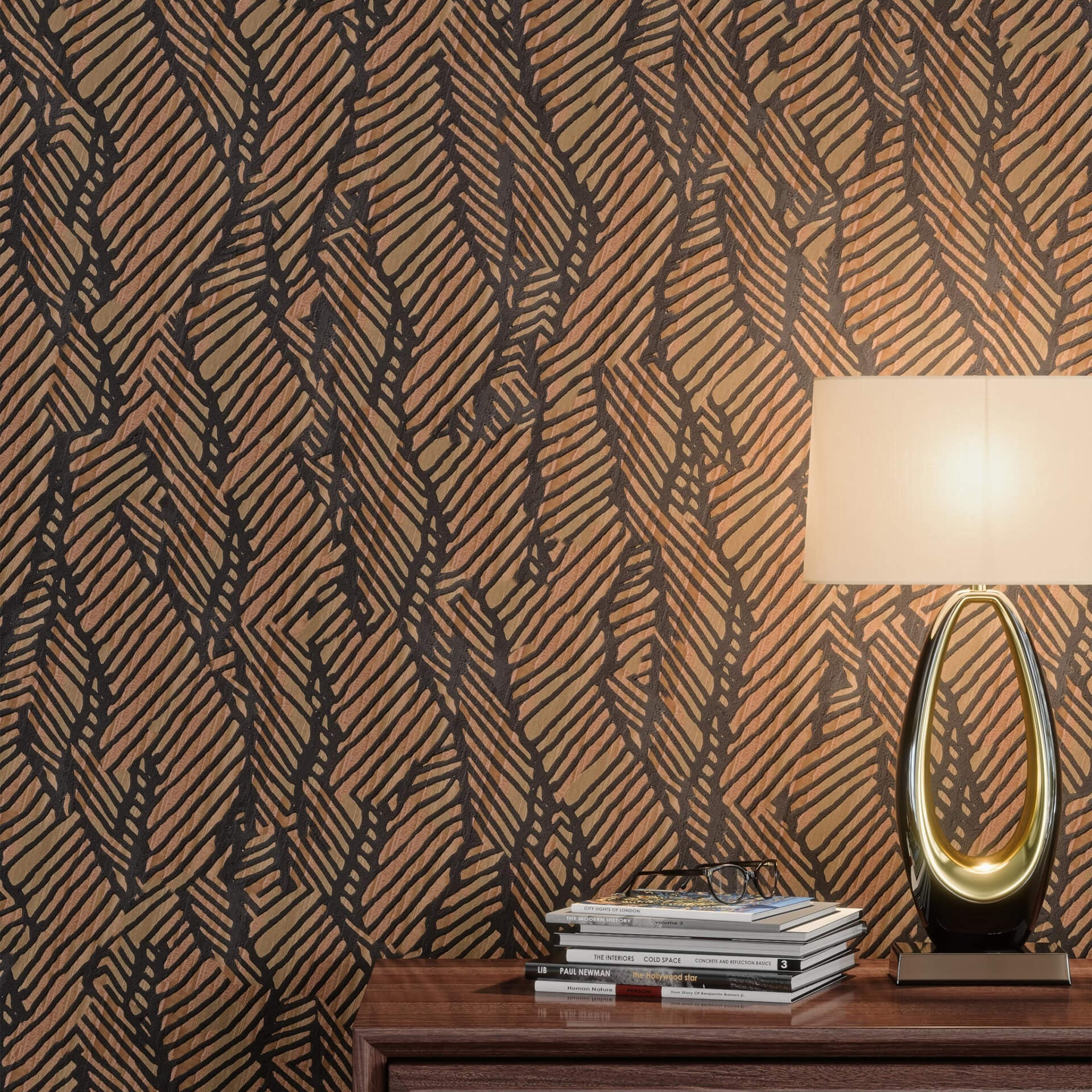 3D Visualization for Brown Patterned Wallpaper