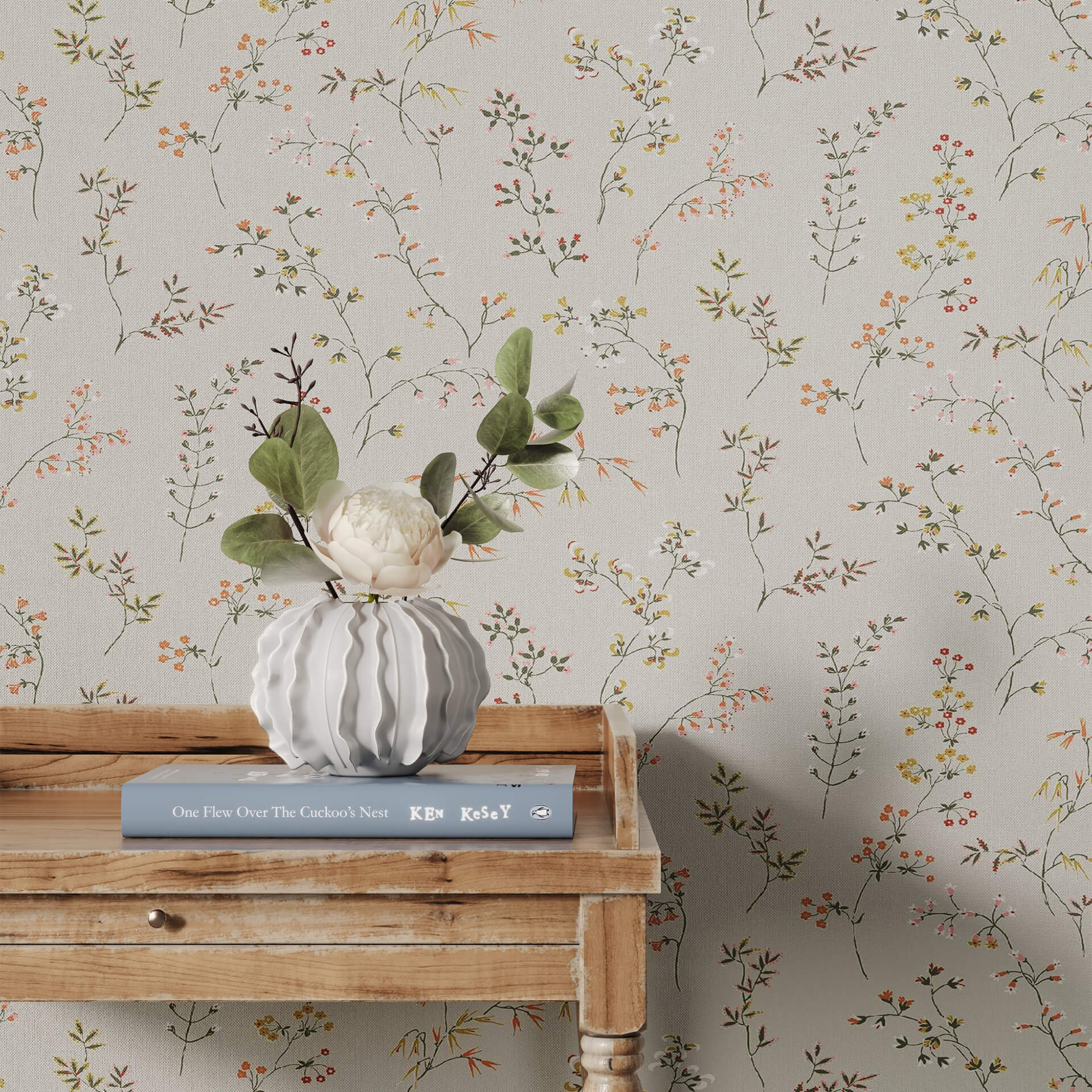 3D Visualization for Wallpaper with Floral Print